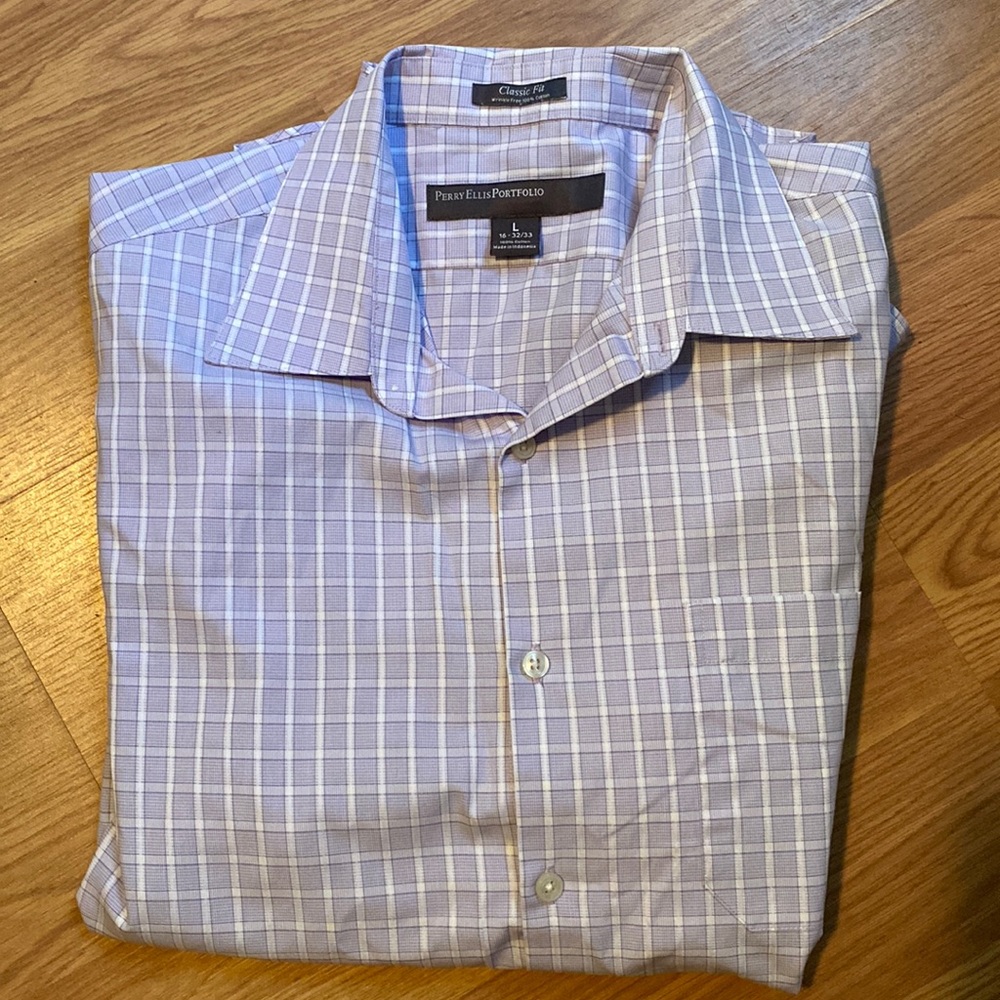 Mens perry ellis portfolio button down dress shirt long sleeve work lilac